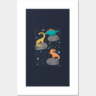 Dinosaurs Floating on an Asteroid Posters and Art